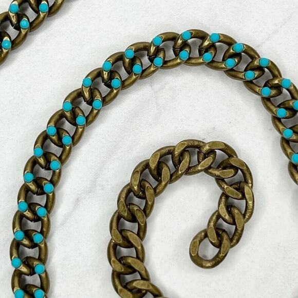 Premier Designs Gold Tone Blue Rhinestone Studded Chain Link Necklace - Picture 8 of 11